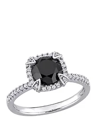 2 ct. t.w. Black and White Diamond Halo Engagement Ring 10K Gold