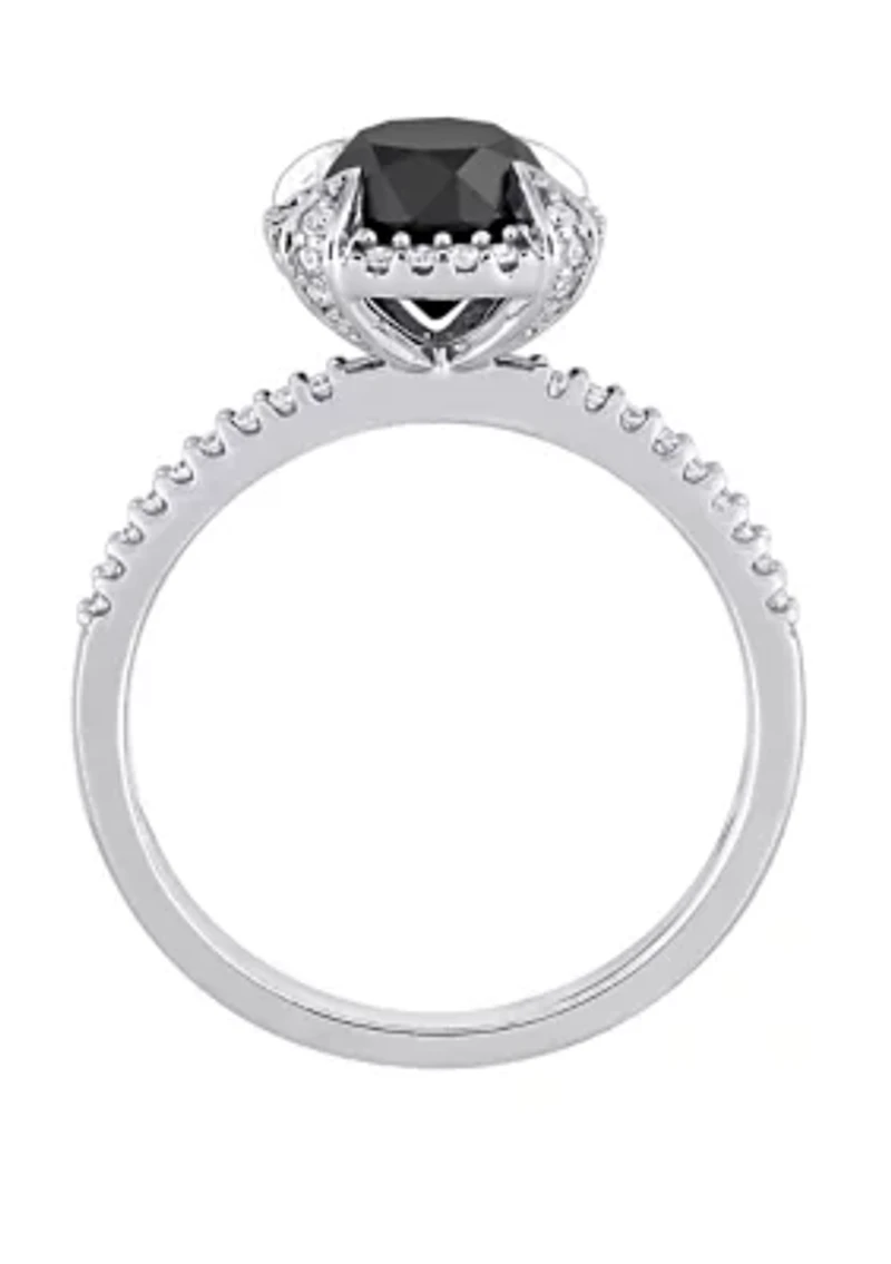 2 ct. t.w. Black and White Diamond Halo Engagement Ring 10K Gold