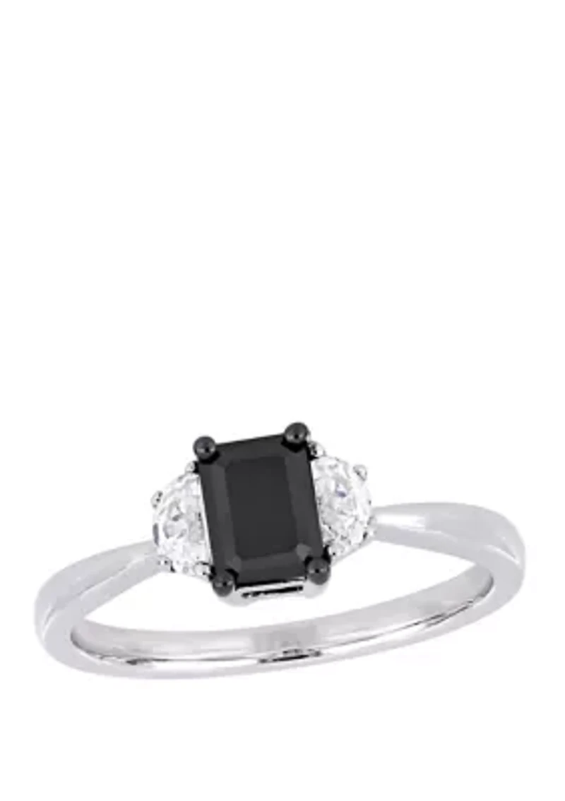 3/4 ct. t.w. Black Diamond and 1/3 White Sapphire 3 Stone Engagement Ring 10K Gold