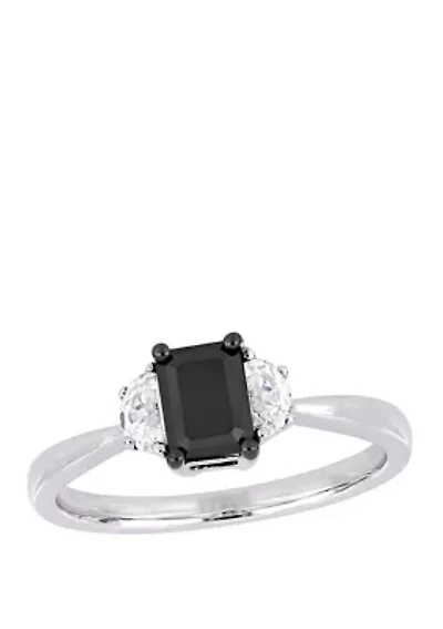 3/4 ct. t.w. Black Diamond and 1/3 White Sapphire 3 Stone Engagement Ring 10K Gold
