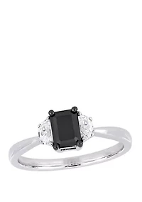 3/4 ct. t.w. Black Diamond and 1/3 White Sapphire 3 Stone Engagement Ring 10K Gold