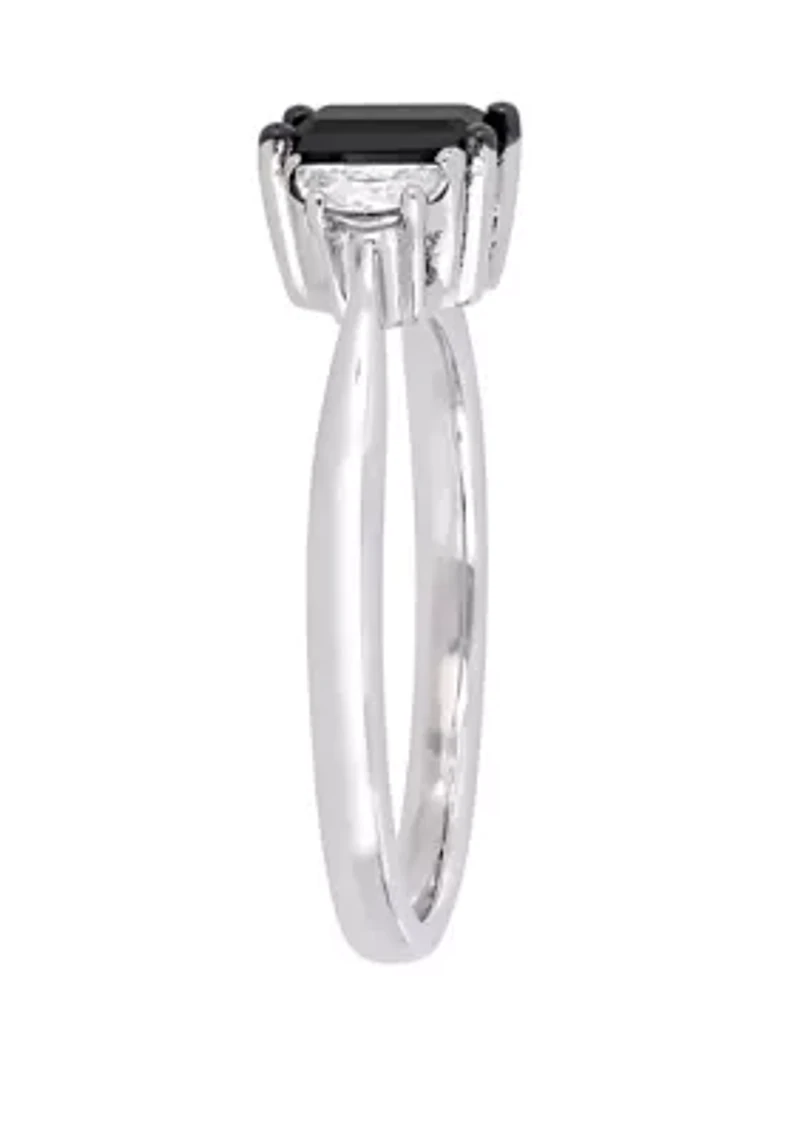 3/4 ct. t.w. Black Diamond and 1/3 White Sapphire 3 Stone Engagement Ring 10K Gold
