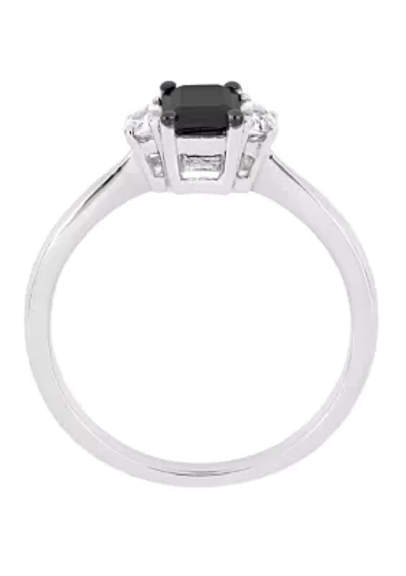 3/4 ct. t.w. Black Diamond and 1/3 White Sapphire 3 Stone Engagement Ring 10K Gold