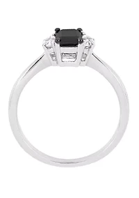 3/4 ct. t.w. Black Diamond and 1/3 White Sapphire 3 Stone Engagement Ring 10K Gold