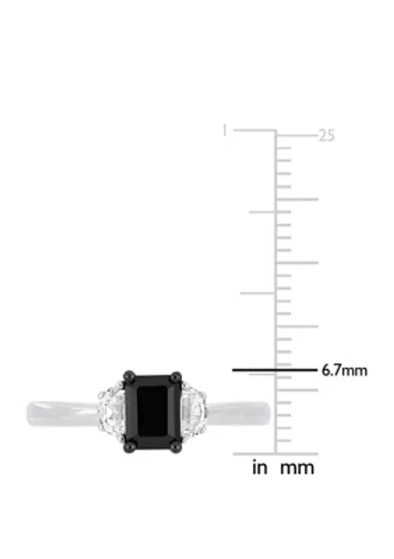 3/4 ct. t.w. Black Diamond and 1/3 White Sapphire 3 Stone Engagement Ring 10K Gold