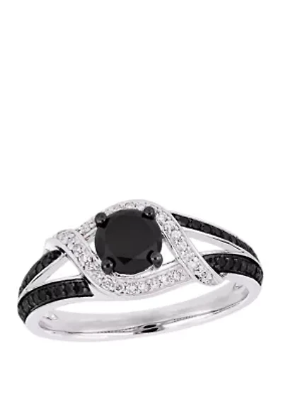 1 ct. t.w. Black and White Diamond Split Shank Engagement Ring 10K Gold