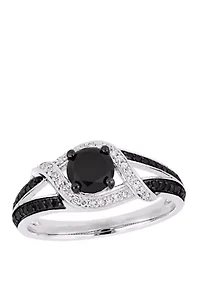 1 ct. t.w. Black and White Diamond Split Shank Engagement Ring 10K Gold
