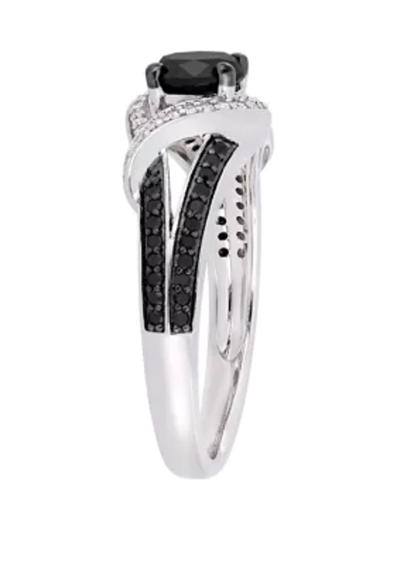 1 ct. t.w. Black and White Diamond Split Shank Engagement Ring 10K Gold