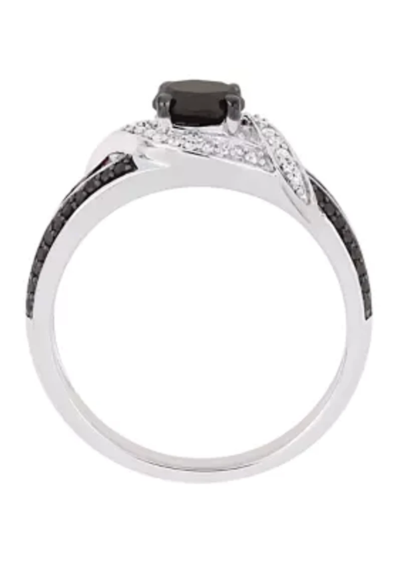 1 ct. t.w. Black and White Diamond Split Shank Engagement Ring 10K Gold