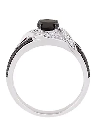 1 ct. t.w. Black and White Diamond Split Shank Engagement Ring 10K Gold