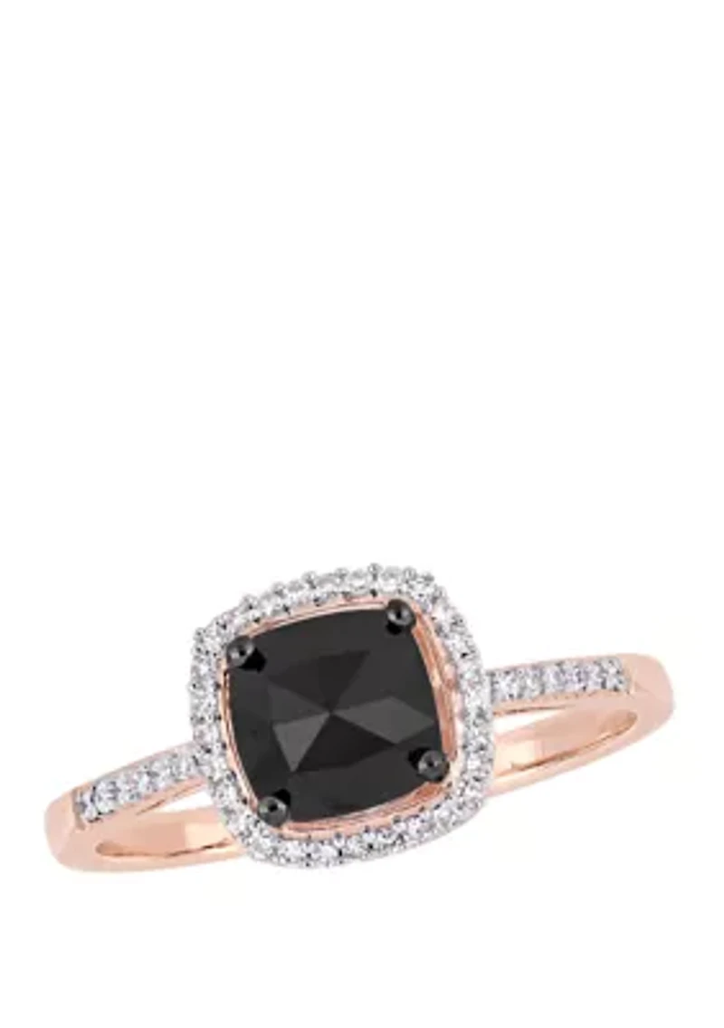 1 ct. t.w. Black and White Diamond Halo Engagement Ring 14K Rose Gold