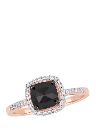 1 ct. t.w. Black and White Diamond Halo Engagement Ring 14K Rose Gold