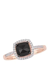 1 ct. t.w. Black and White Diamond Halo Engagement Ring 14K Rose Gold