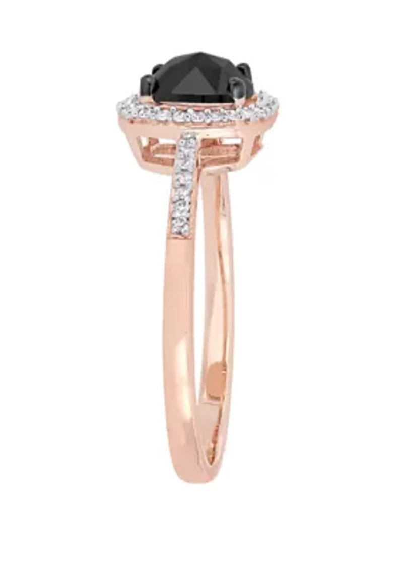 1 ct. t.w. Black and White Diamond Halo Engagement Ring 14K Rose Gold