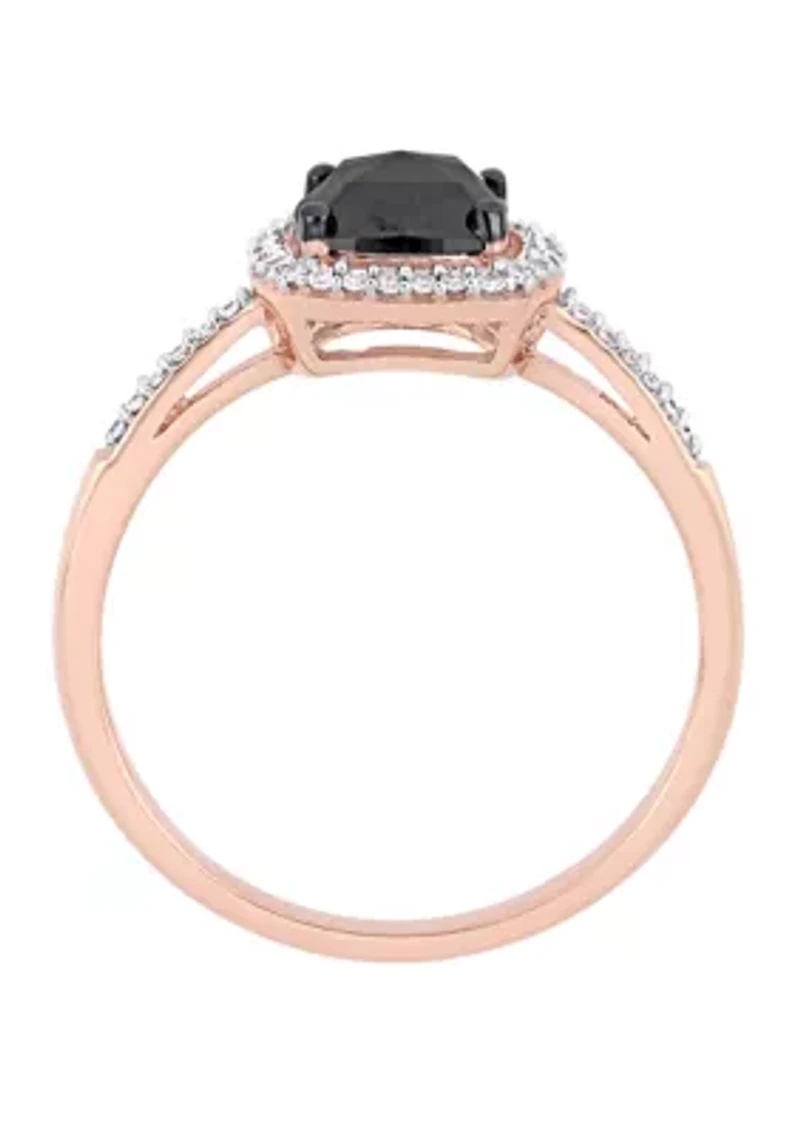 1 ct. t.w. Black and White Diamond Halo Engagement Ring 14K Rose Gold