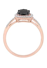 1 ct. t.w. Black and White Diamond Halo Engagement Ring 14K Rose Gold