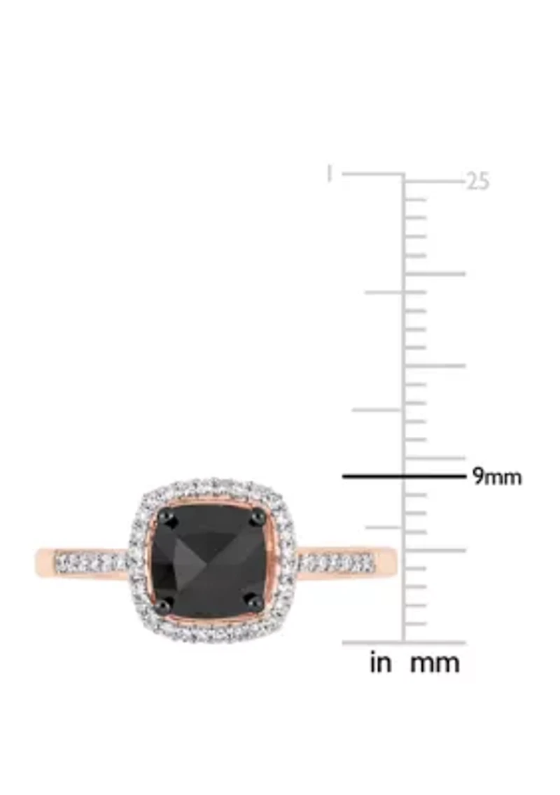 1 ct. t.w. Black and White Diamond Halo Engagement Ring 14K Rose Gold