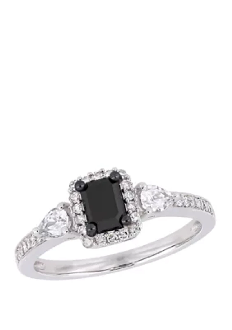 7/8 ct. t.w. Black and White Diamond 3/8 Sapphire Halo Engagement Ring 10K Gold