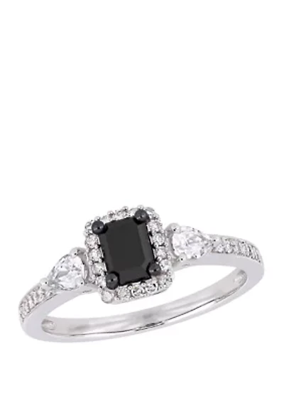 7/8 ct. t.w. Black and White Diamond 3/8 Sapphire Halo Engagement Ring 10K Gold