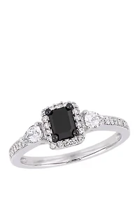 7/8 ct. t.w. Black and White Diamond 3/8 Sapphire Halo Engagement Ring 10K Gold