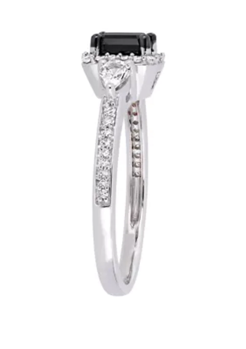 7/8 ct. t.w. Black and White Diamond 3/8 Sapphire Halo Engagement Ring 10K Gold