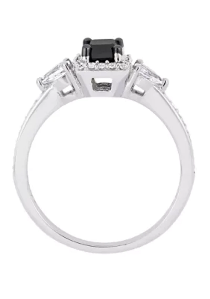 7/8 ct. t.w. Black and White Diamond 3/8 Sapphire Halo Engagement Ring 10K Gold