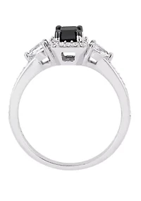 7/8 ct. t.w. Black and White Diamond 3/8 Sapphire Halo Engagement Ring 10K Gold
