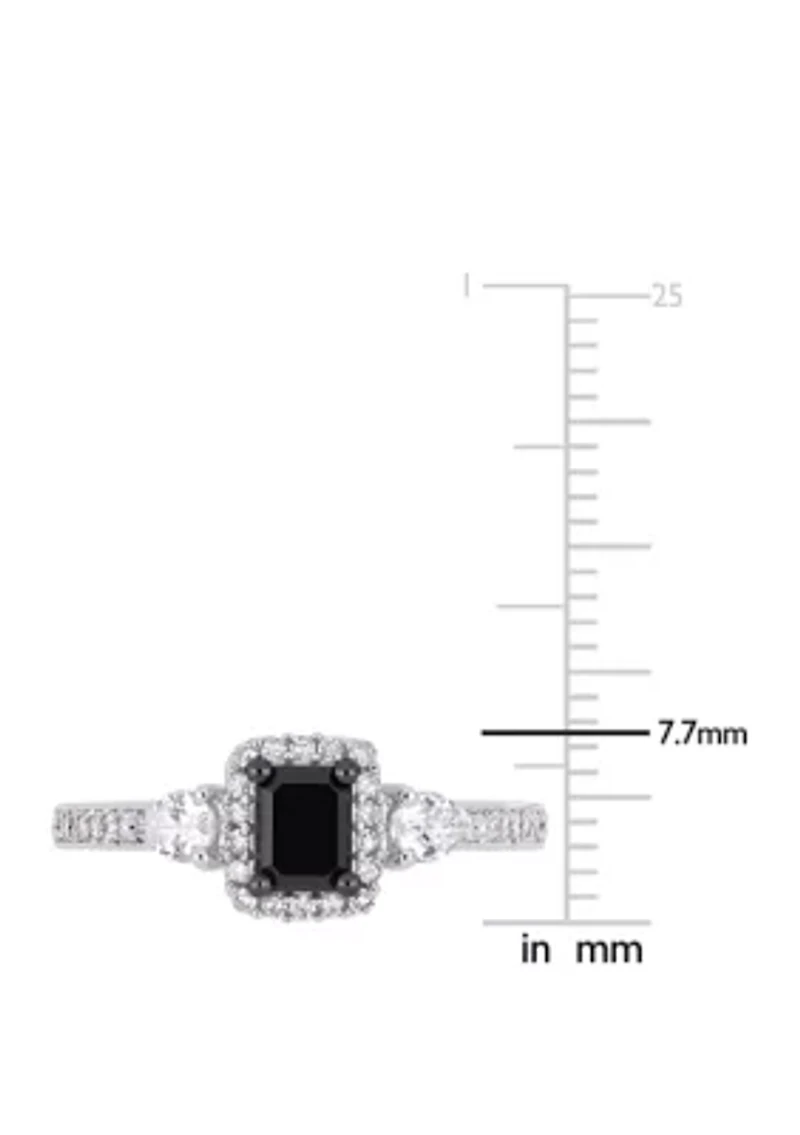 7/8 ct. t.w. Black and White Diamond 3/8 Sapphire Halo Engagement Ring 10K Gold