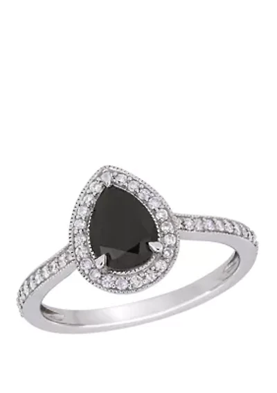 1.2 ct. t.w. Black and White Diamond Teardrop Halo Engagement Ring 10K Gold