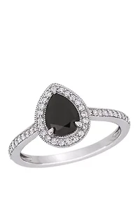 1.2 ct. t.w. Black and White Diamond Teardrop Halo Engagement Ring 10K Gold