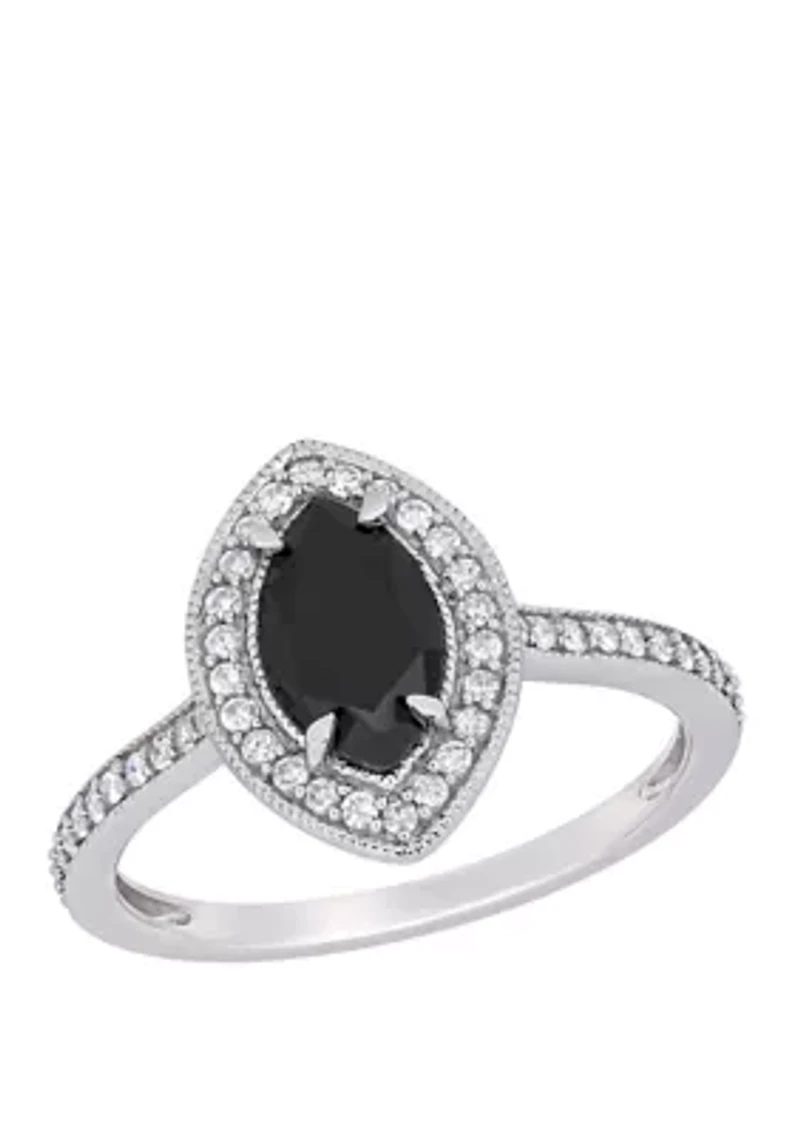 1.25 ct. t.w. Black and White Diamond Marquise Halo Ring 10K Gold