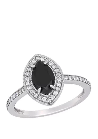 1.25 ct. t.w. Black and White Diamond Marquise Halo Ring 10K Gold