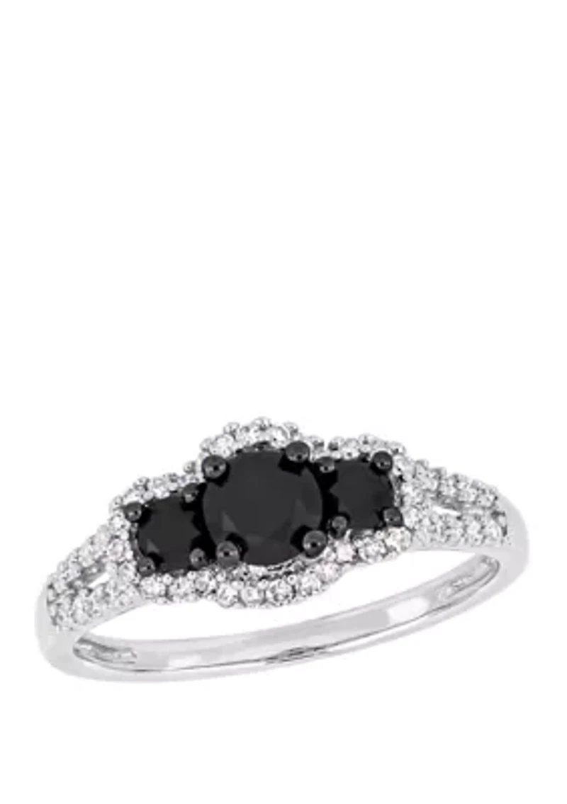 1 ct. t.w. Black and White Diamond Halo 3 Stone Engagement Ring 10K Gold