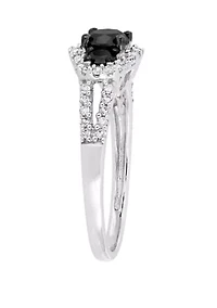 1 ct. t.w. Black and White Diamond Halo 3 Stone Engagement Ring 10K Gold