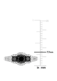 1 ct. t.w. Black and White Diamond Halo 3 Stone Engagement Ring 10K Gold