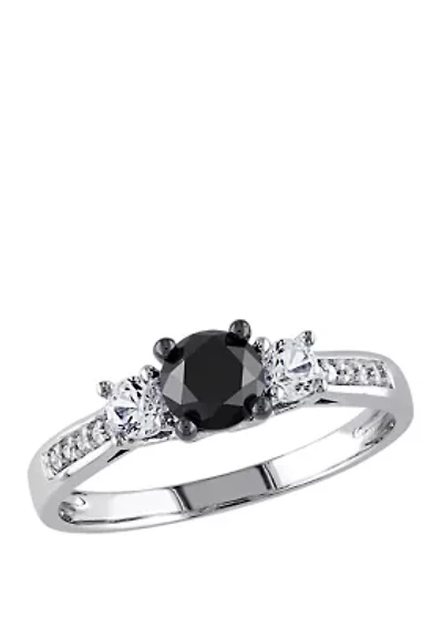 Created Gemstone & Diamond Three Stone Ring 10K Gold