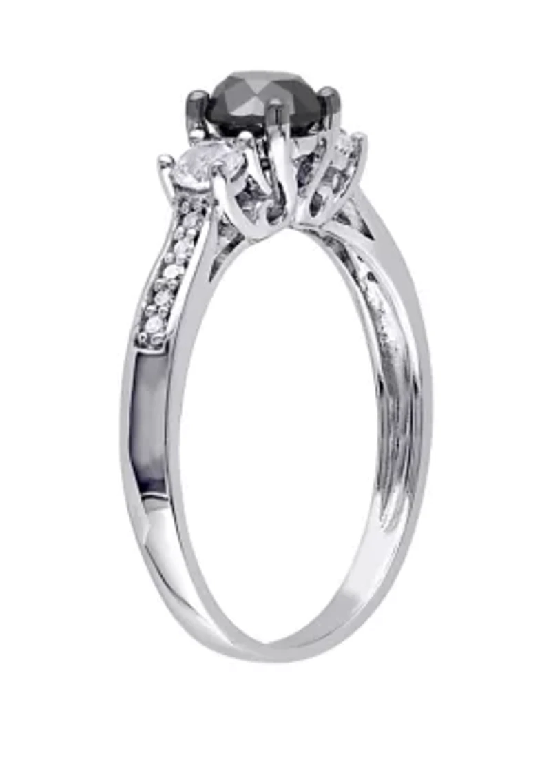 Created Gemstone & Diamond Three Stone Ring 10K Gold