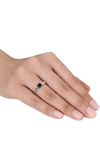 Created Gemstone & Diamond Three Stone Ring 10K Gold