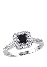 3/5 ct. t.w. Black and White Diamond Princess Cut Halo Engagement Ring 10K Gold