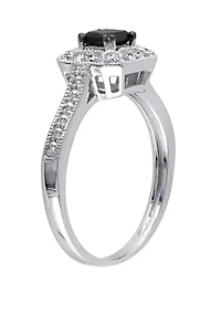 3/5 ct. t.w. Black and White Diamond Princess Cut Halo Engagement Ring 10K Gold