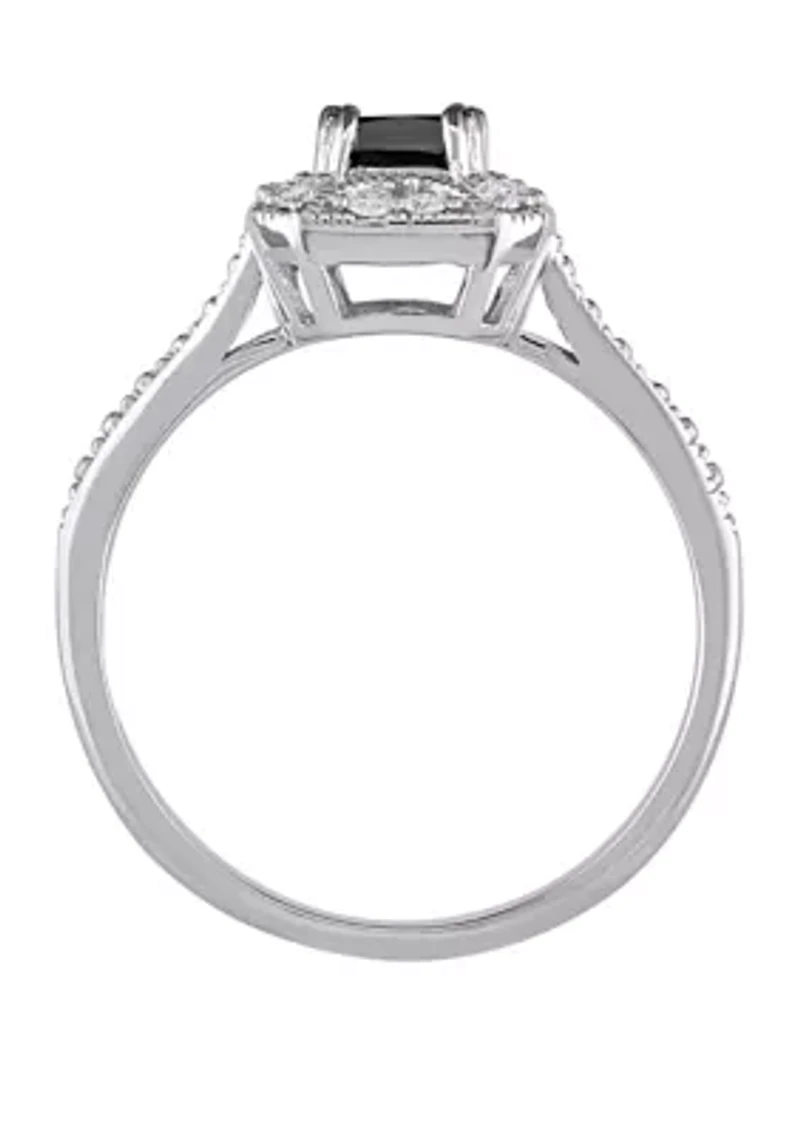 3/5 ct. t.w. Black and White Diamond Princess Cut Halo Engagement Ring 10K Gold