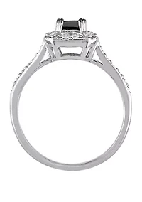 3/5 ct. t.w. Black and White Diamond Princess Cut Halo Engagement Ring 10K Gold