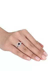 3/5 ct. t.w. Black and White Diamond Princess Cut Halo Engagement Ring 10K Gold