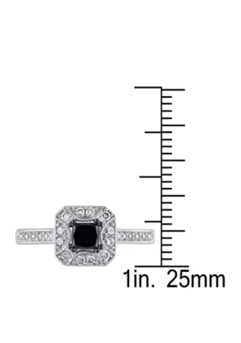 3/5 ct. t.w. Black and White Diamond Princess Cut Halo Engagement Ring 10K Gold