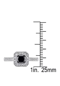 3/5 ct. t.w. Black and White Diamond Princess Cut Halo Engagement Ring 10K Gold