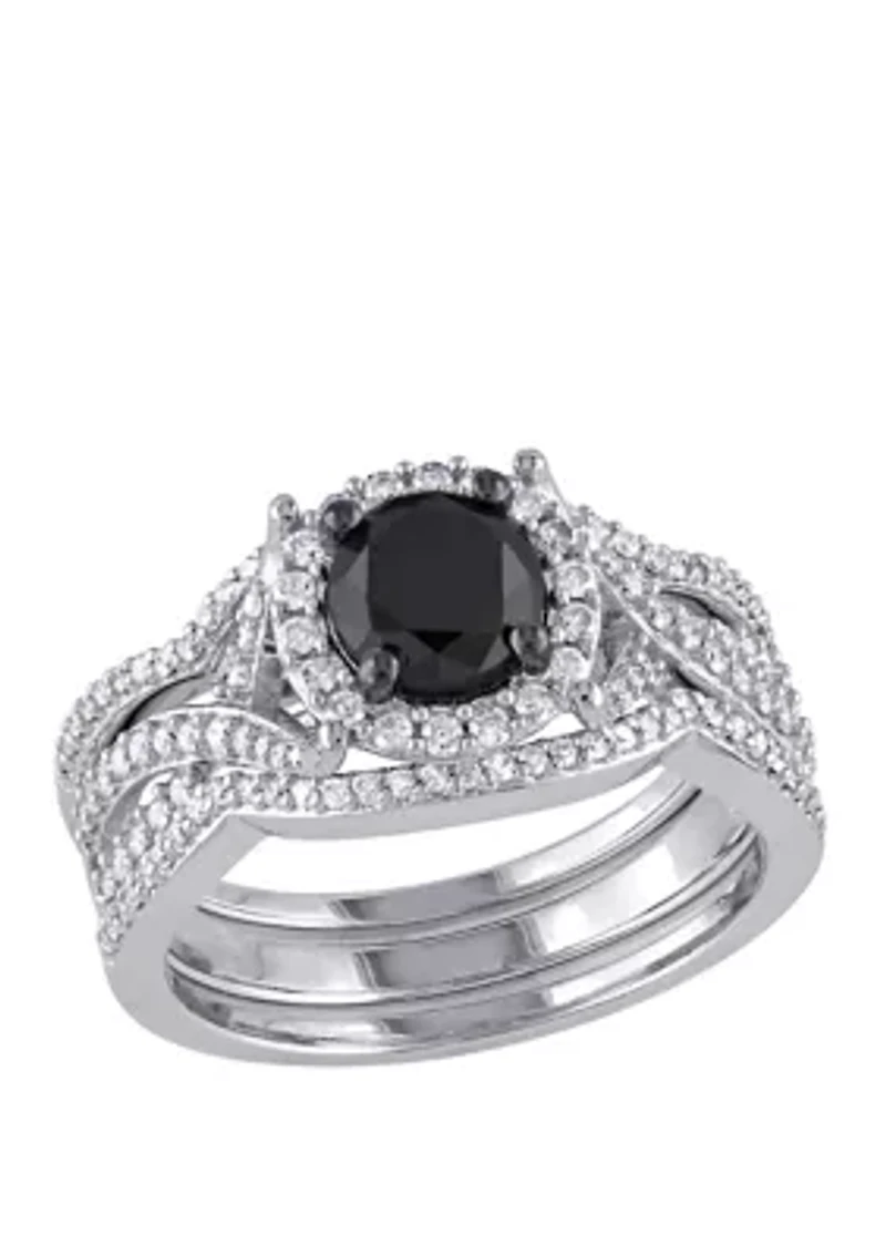 1.5 ct. t.w. Black and White Diamond Halo 3 Piece Bridal Set 10K Gold