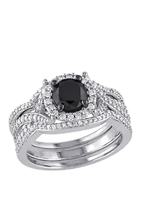 1.5 ct. t.w. Black and White Diamond Halo 3 Piece Bridal Set 10K Gold