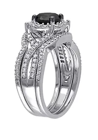 1.5 ct. t.w. Black and White Diamond Halo 3 Piece Bridal Set 10K Gold