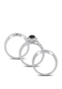 1.5 ct. t.w. Black and White Diamond Halo 3 Piece Bridal Set 10K Gold