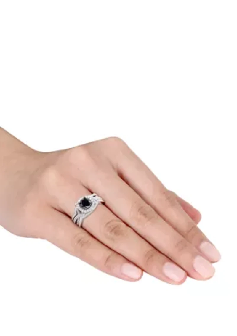 1.5 ct. t.w. Black and White Diamond Halo 3 Piece Bridal Set 10K Gold
